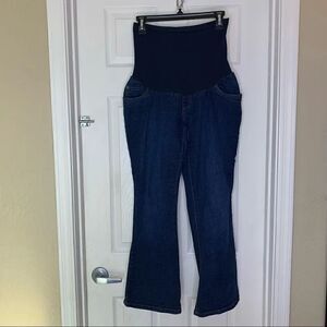 Indigo Blue Dark Denim Maternity Jeans Size Petite Large Full Belly Panel